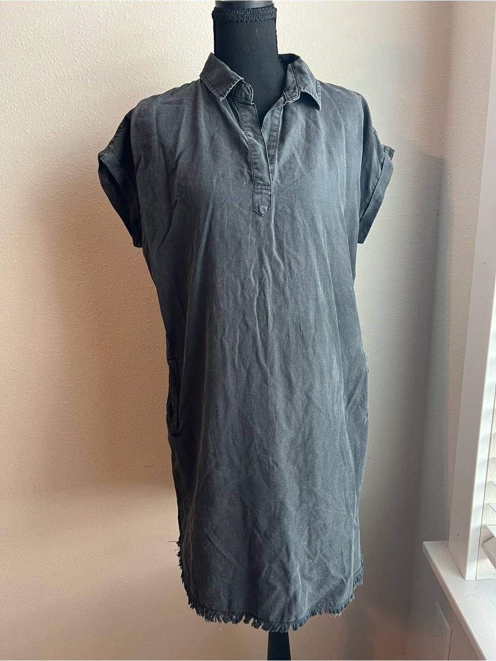 Thread and Supply Lightweight Button-Up Dress in Charcoal Gray